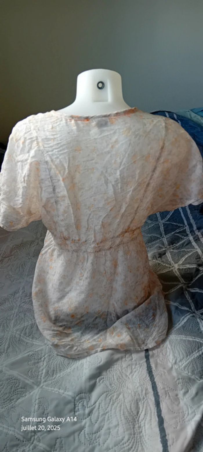 Blouse très légères manches courtes imprimé floral col V avec lien femme 40 esprit - photo numéro 6