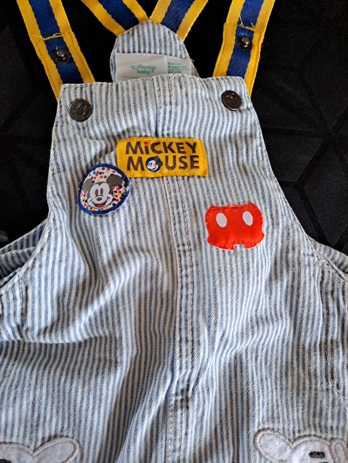 Magnifique ensemble salopette short et chemise manche courte mickey 6mois 100%coton - photo numéro 6