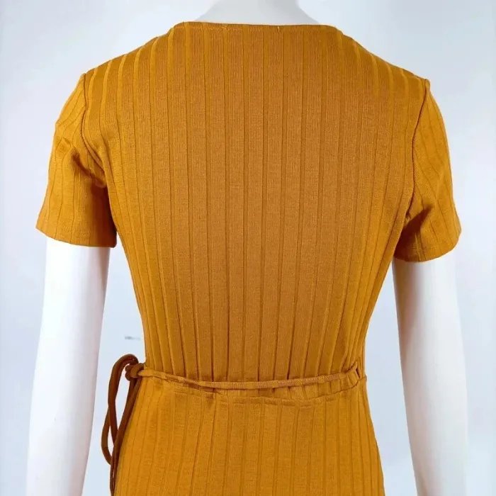 robe portefeuille jaune moutarde trafaluc - cache coeur cotelée - taille S - A312 - photo numéro 8