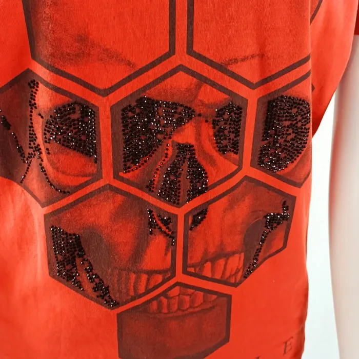 T-shirt rouge Philipp Plein skull strassé imprimé hexagonal Taille M A1184 - photo numéro 5