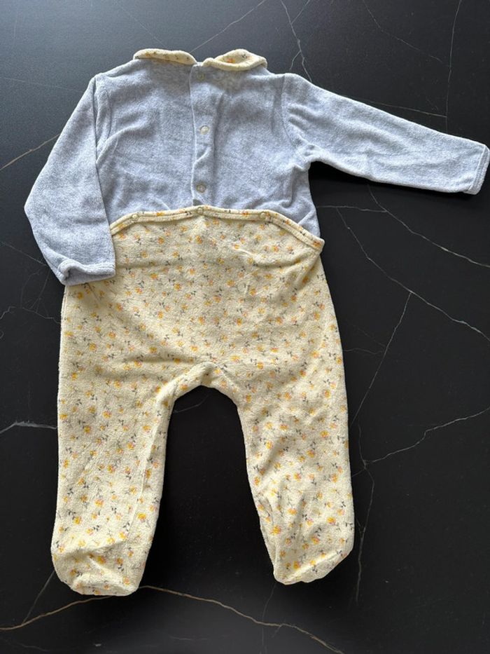 Pyjama grenouillère velours gris/jaune fleuri - photo numéro 4
