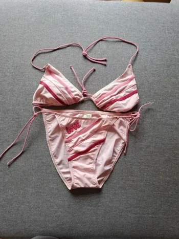 Maillot de bain / bikini rose rayé en L