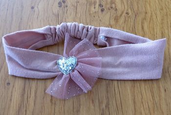 Bandeau rose poudré cœur argenté