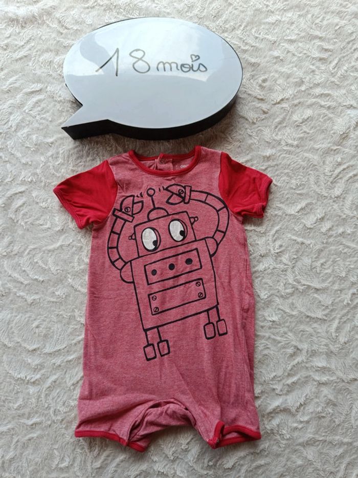 Barboteuse combinaison combi short été léger Garçon 18 mois Robot Orchestra