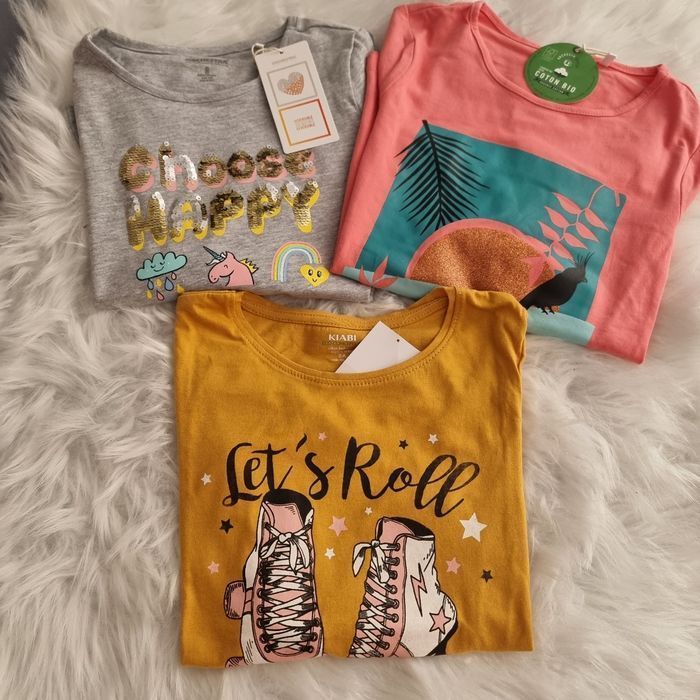 NEUFS (NON PORTÉS)🤩🤩 😍🩷🩷 lot trois Tee-shirts ML 8 ans fille🩷🩷