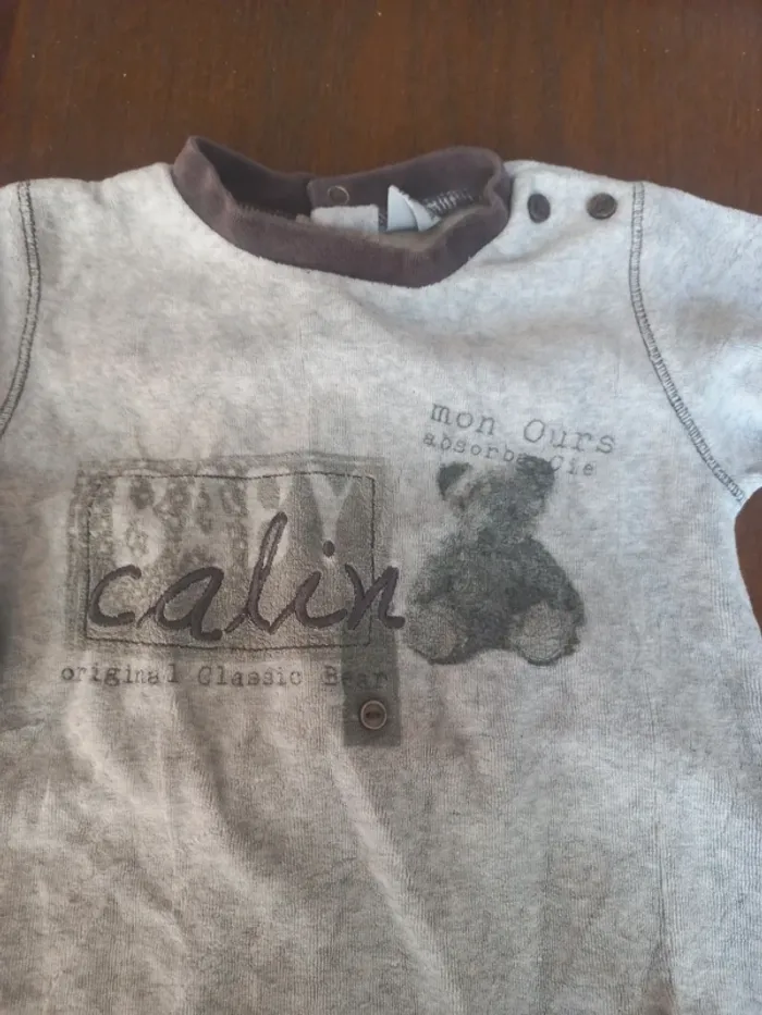 Pyjama velour gris "ourson" absorba 12mois 74cm - photo numéro 2