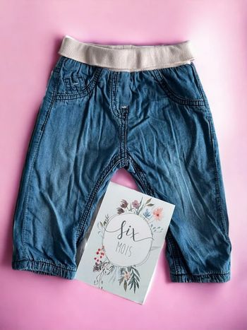 Pantalon Kitchoun jean rose 6 mois TBE (1€)
