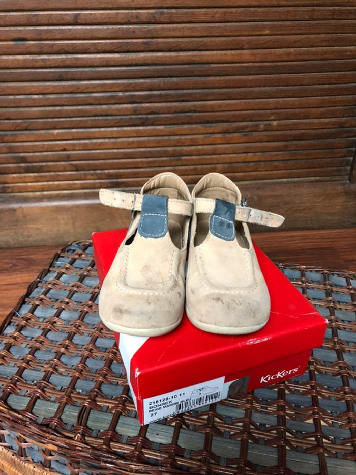 Chaussures kickers T27 beige et bleu - photo numéro 3
