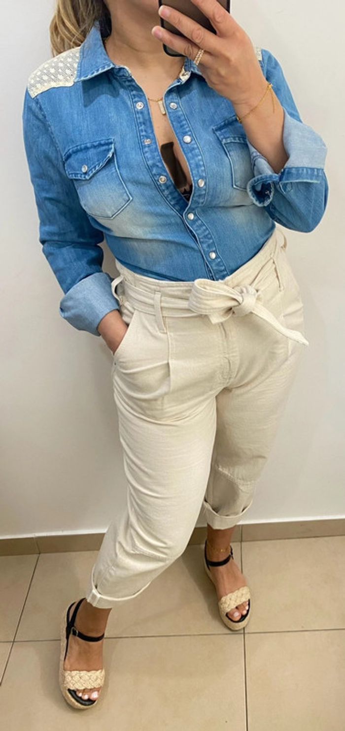Chemise Cintrée En Jean Avec Crochet Taille 36 - photo numéro 4