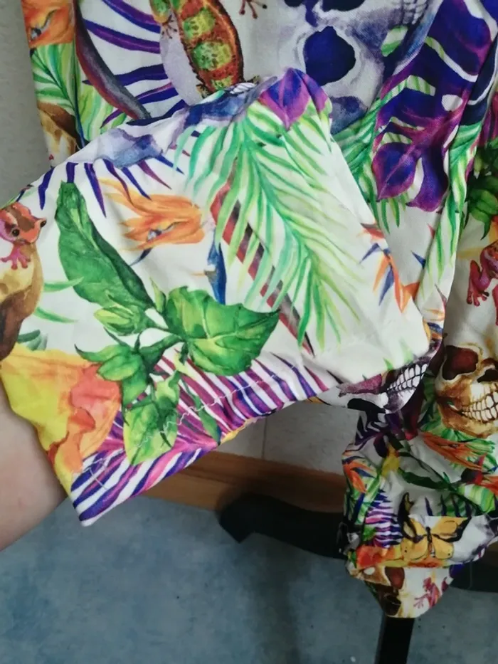 Pantalon blanc motifs tropicaux et tête de mort lien a nouer / imagine / (TU) - photo numéro 4