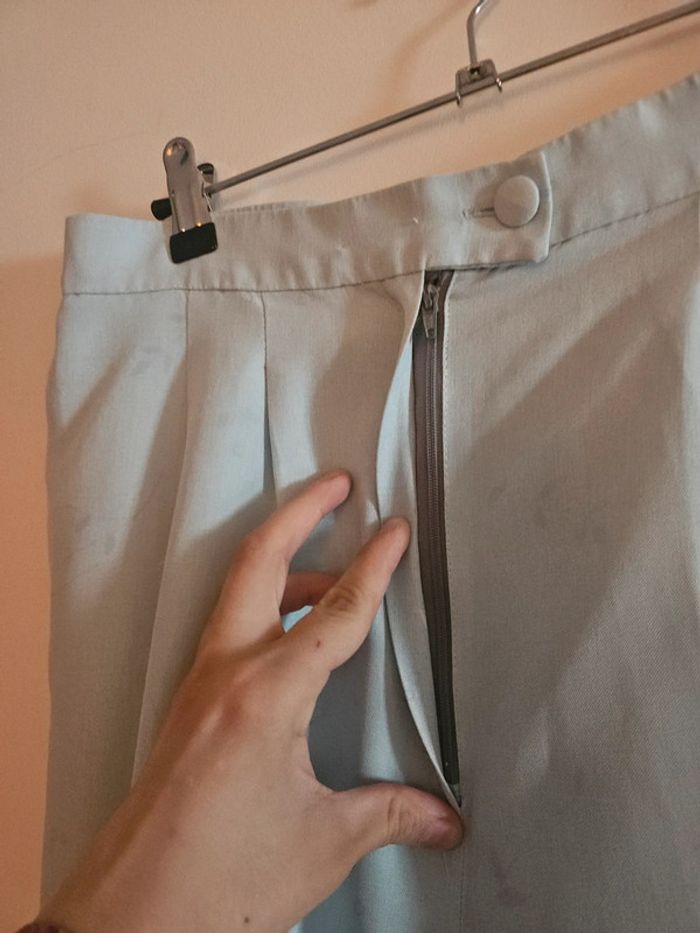 Pantalon droit léger cousu main, taille haute, bleu, taille M - photo numéro 4