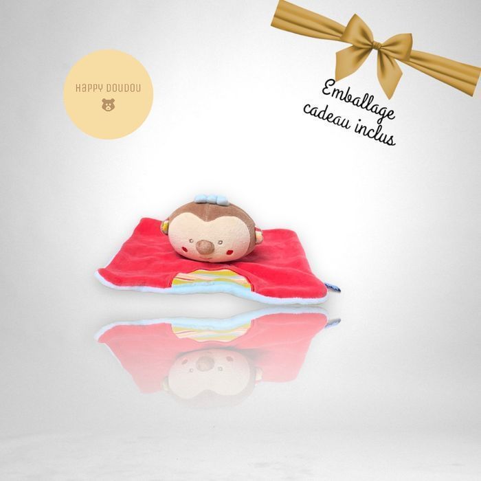 Peluche Doudou Singe Carré rouge sucre d'orge DP141