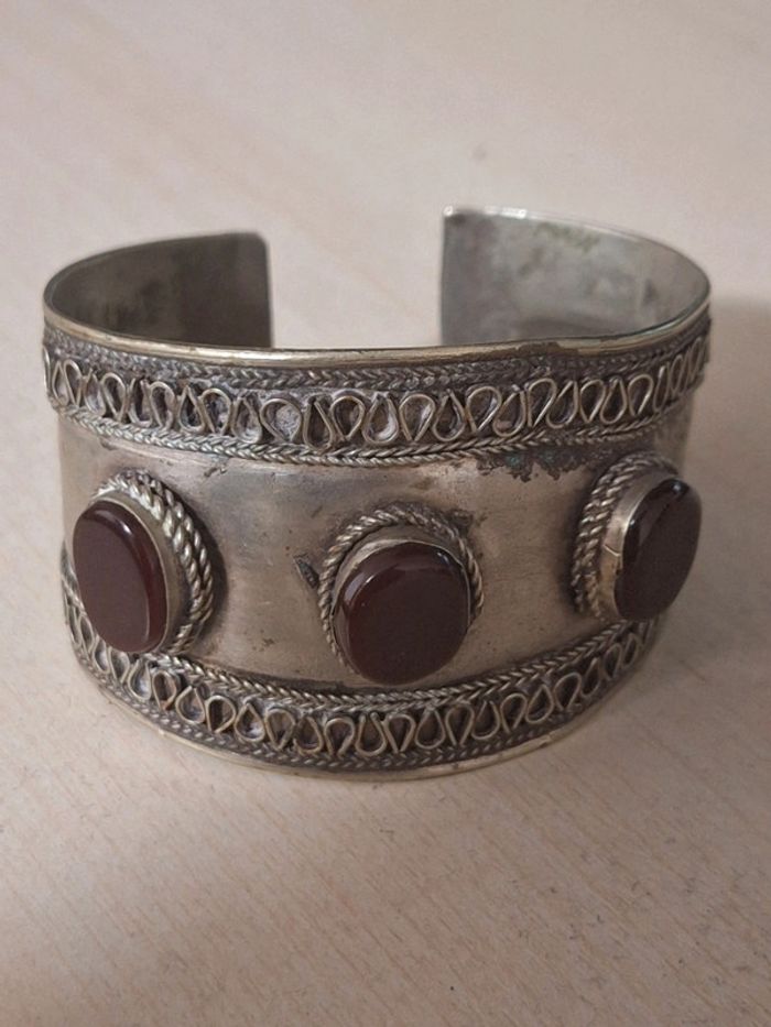Manchette bracelet berbere turkmen en métal argenté - photo numéro 2