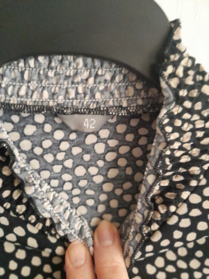 Blouse col montant noir à pois - photo numéro 2