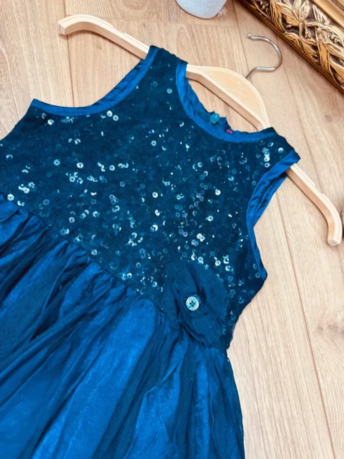 Taille 4 ans Robe de cérémonie fille Orchestra bleu marine * sequins tulle * 🪻 - photo numéro 3