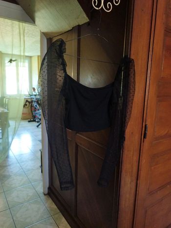 Top noir manches pois vintage polka dot M/38