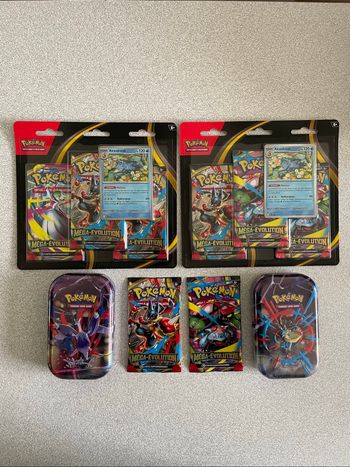 Lot Mini Tin + Booster + Tripack Pokémon Méga Évolution (ME01/EV11)