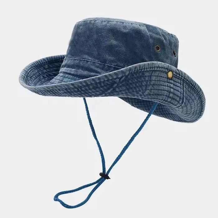 Chapeau unisexe bleu effet denim avec cordon neuf - photo numéro 2