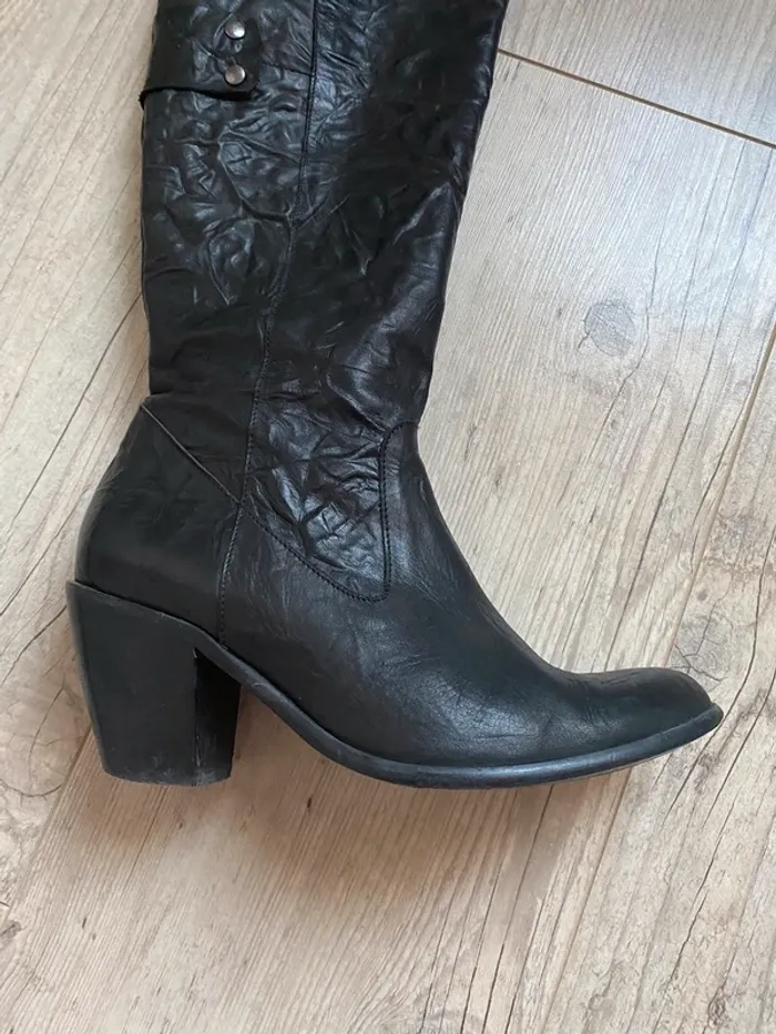 Bottes hautes plissées noir style santiag cowboy - photo numéro 7