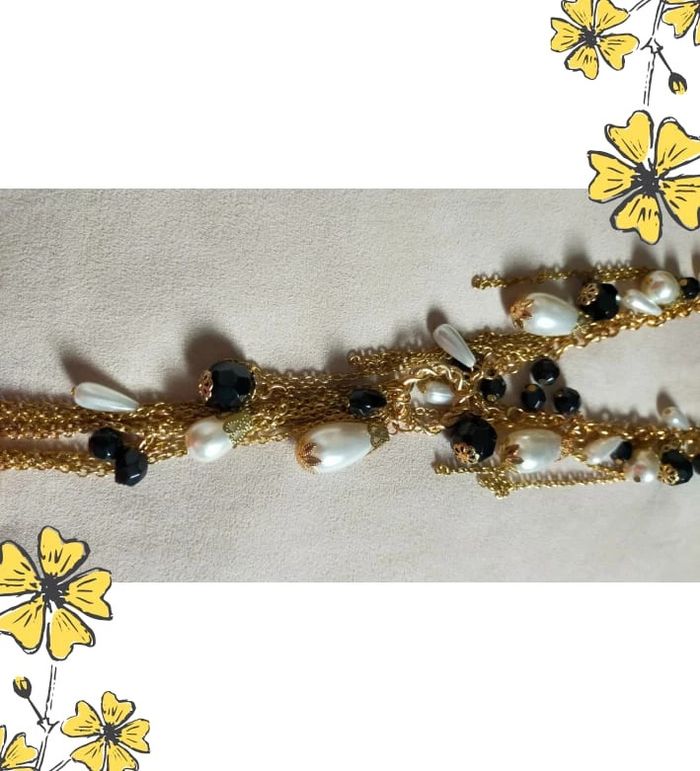 Collier chaîne dorée à pampilles noires & perles nacrées - photo numéro 14