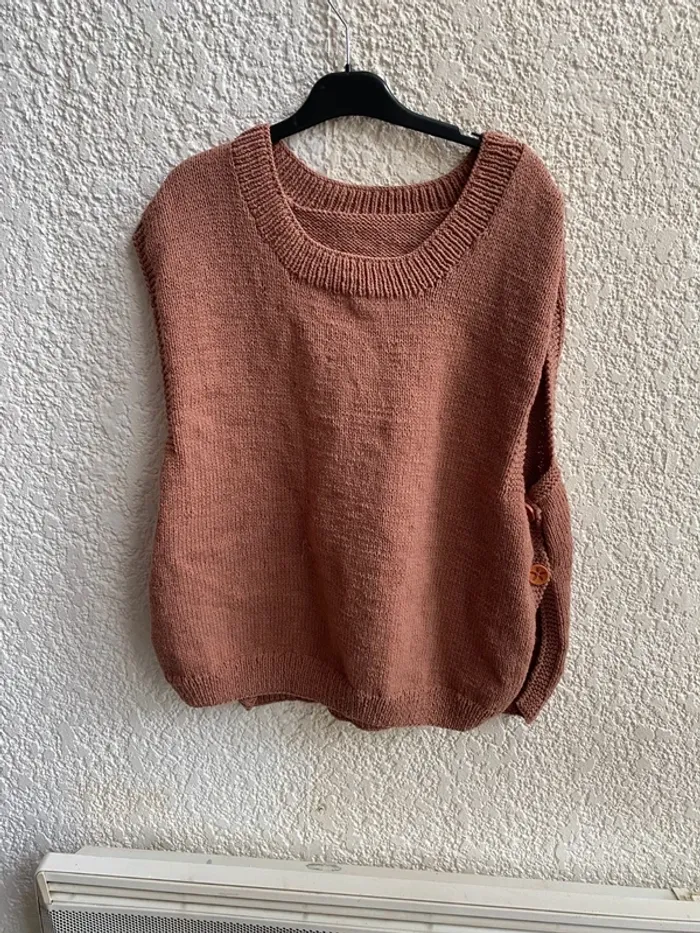Gilet en maille bouclé marron avec gros boutons T 38