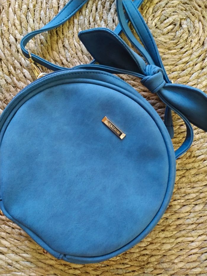 Sac bandoulière bleu et doré, avec noeud - photo numéro 3