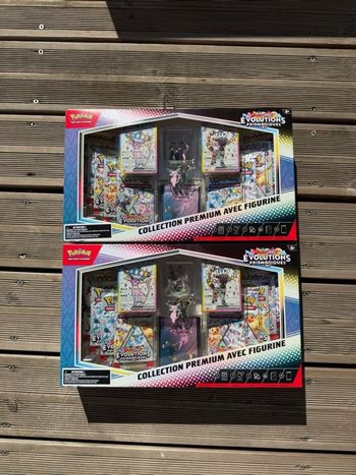 Lot de 2 coffrets Pokémon collection premium avec figurine ev8.5 Évolutions Prismatiques