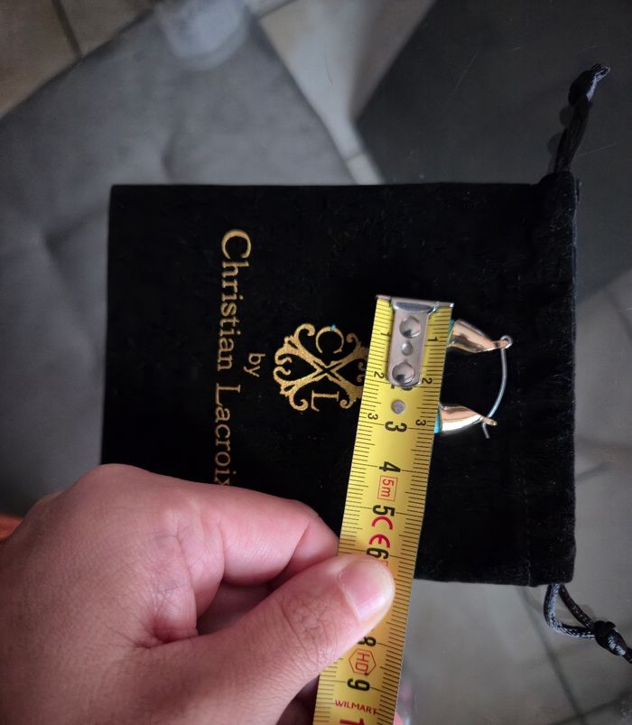 Boucles d'oreilles créoles CxL by Christian Lacroix Doré et bleu turquoise - photo numéro 7