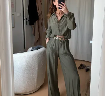 Chemise kaki effet plissé bershka taille L