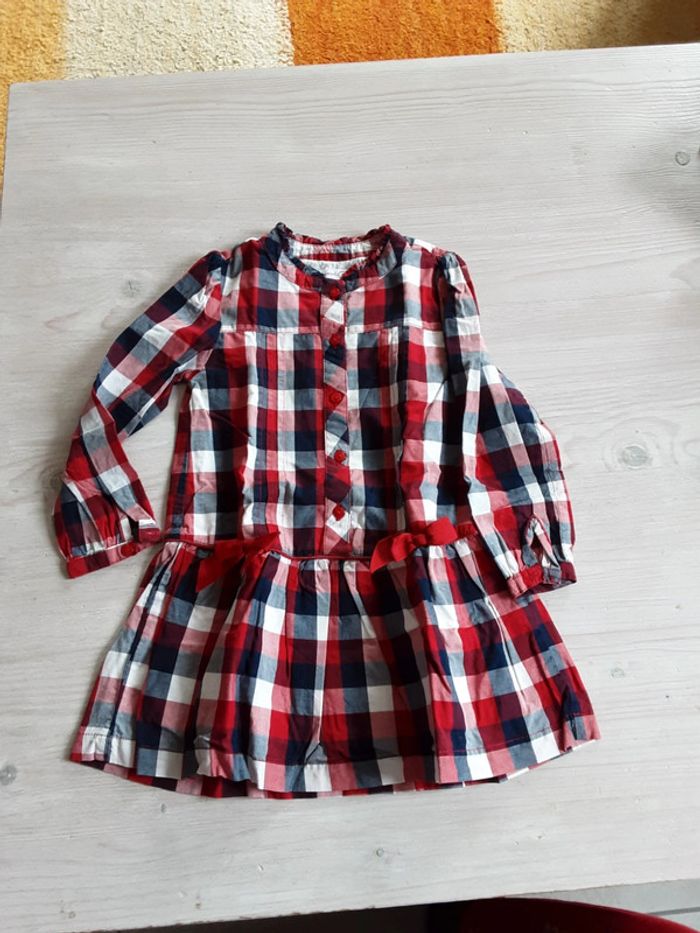 Robe écosse carré avec nœuds doublé coton T. 3 ans (98cm)