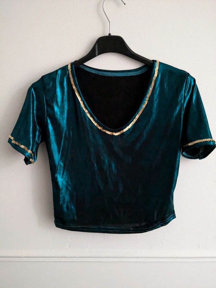 Haut déguisement bleu velours et doré