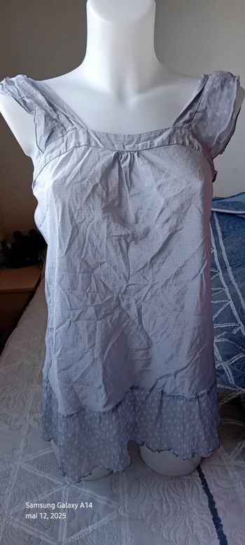 Tunique débardeur en soie à pois gris argenté femme M naf naf