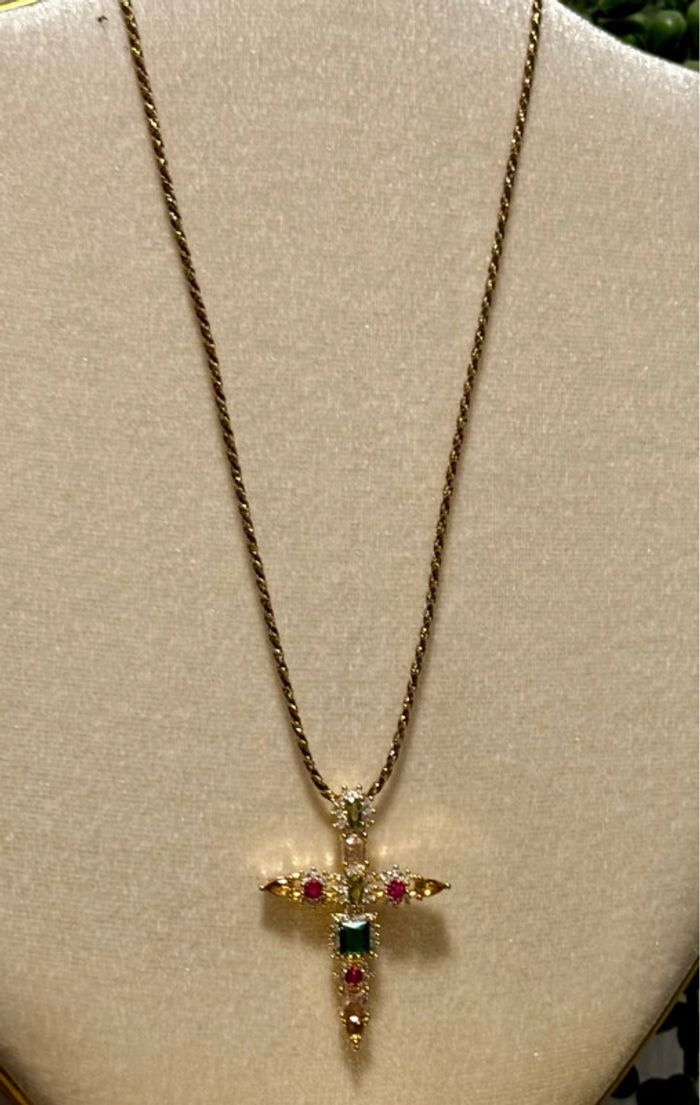 Collier réglable cordon tressé croix cristaux et acier inoxydable or habaha Paris - photo numéro 7