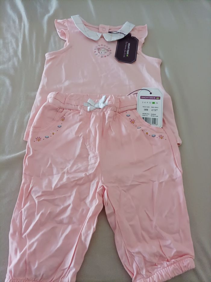 Ensemble Sergent Major 12 mois - 18 mois pantalon et manche courte rose