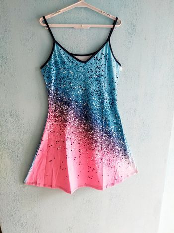 🌸 Superbe Robe d'Été à Bretelles – Bleu Turquoise & Rose – Taille L – Neuve 🌸