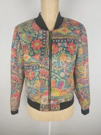 Bomber / veste manches longues suédine motifs fleuris multicolores taille S Madison