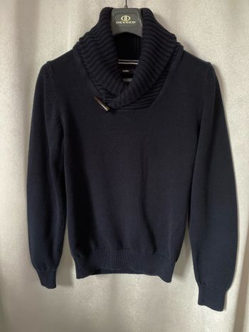 Beau pull homme bleu marine foncé col châle S Celio