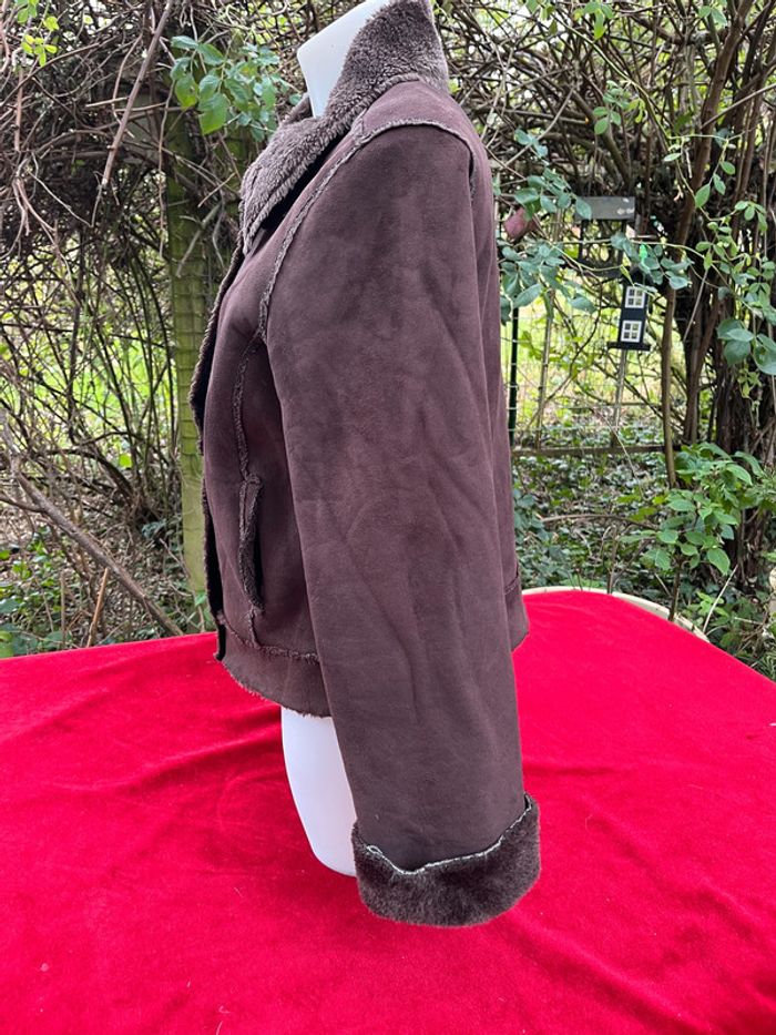 Veste imitation peau lainée marron – Marque Mim – Taille T3 - photo numéro 4