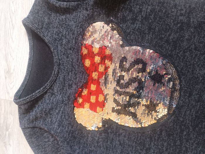 robe 8 ans hiver gris minnie manches longues fille séquins - photo numéro 2