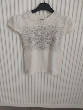 Pull manches courtes blanc in extenso fille 4 ans