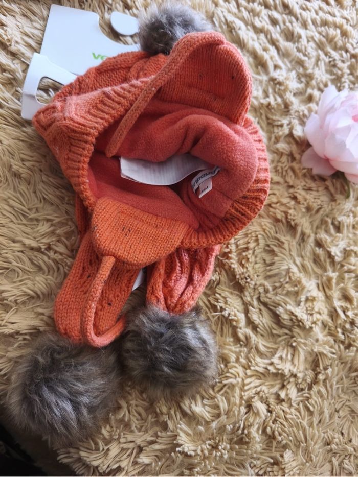 Ensemble écharpe et bonnet orange 3/6 mois Vertbaudet neuf - photo numéro 3
