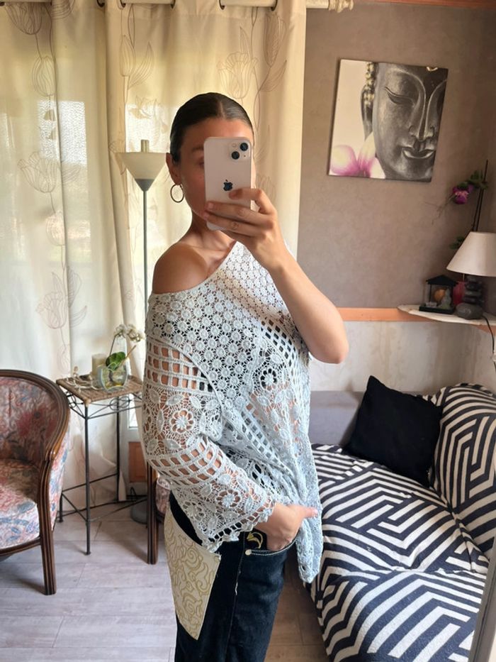 Top maille filet grunge bohème champêtre western country y2k - photo numéro 2