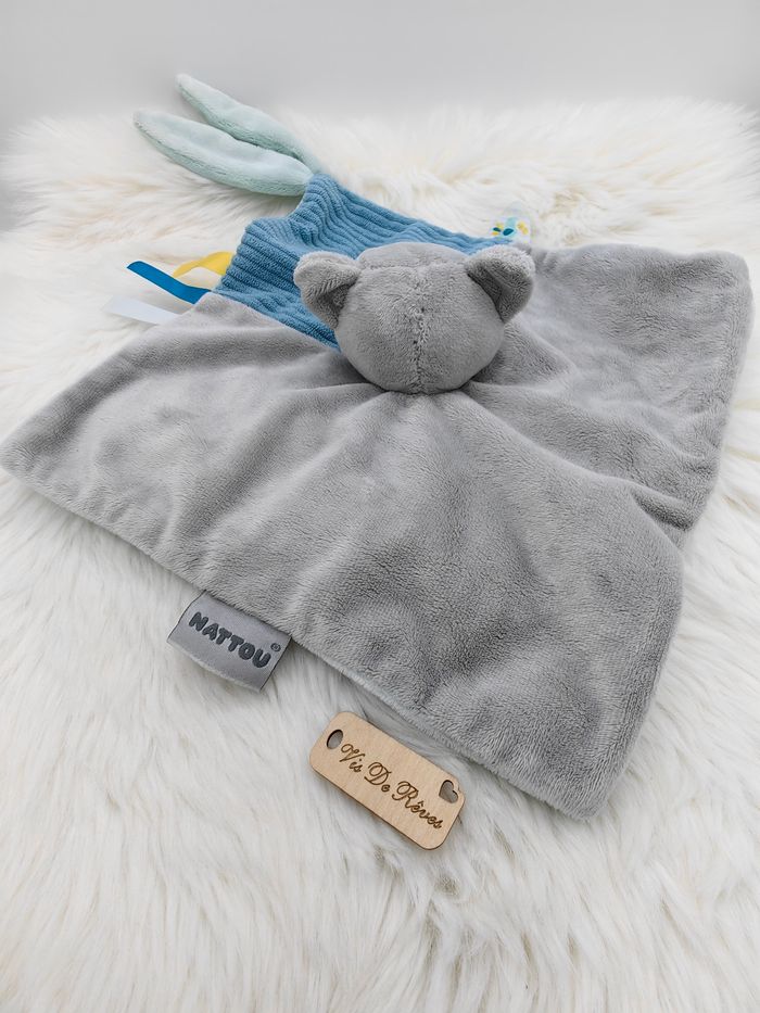 Doudou plat carré Loup Tim et Tiloo gris bleu Nattou - photo numéro 4