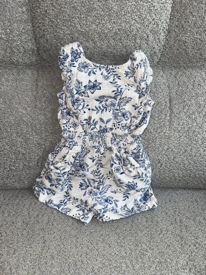 Combi short fluide détails volanté motifs fleuri bleu et blanc Tape à l’œil - photo numéro 2