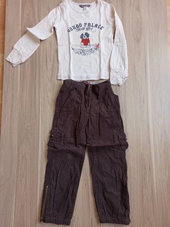 T-shirt ooxoo petit chien 8 ans et pantalon jean Lisa rose 6 ans