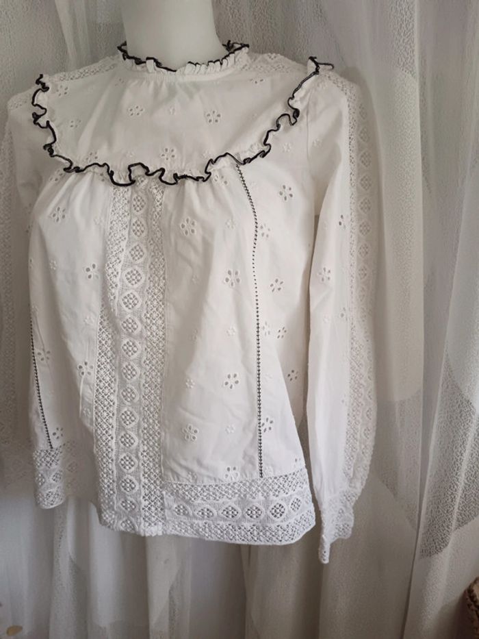 Sézane | Blouse coton broderie et dentelle | t 34 - photo numéro 3