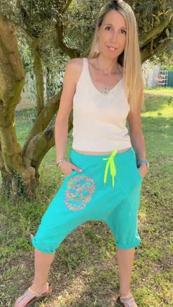 Short bohème avec skull bleu vert et multicolore Taille unique