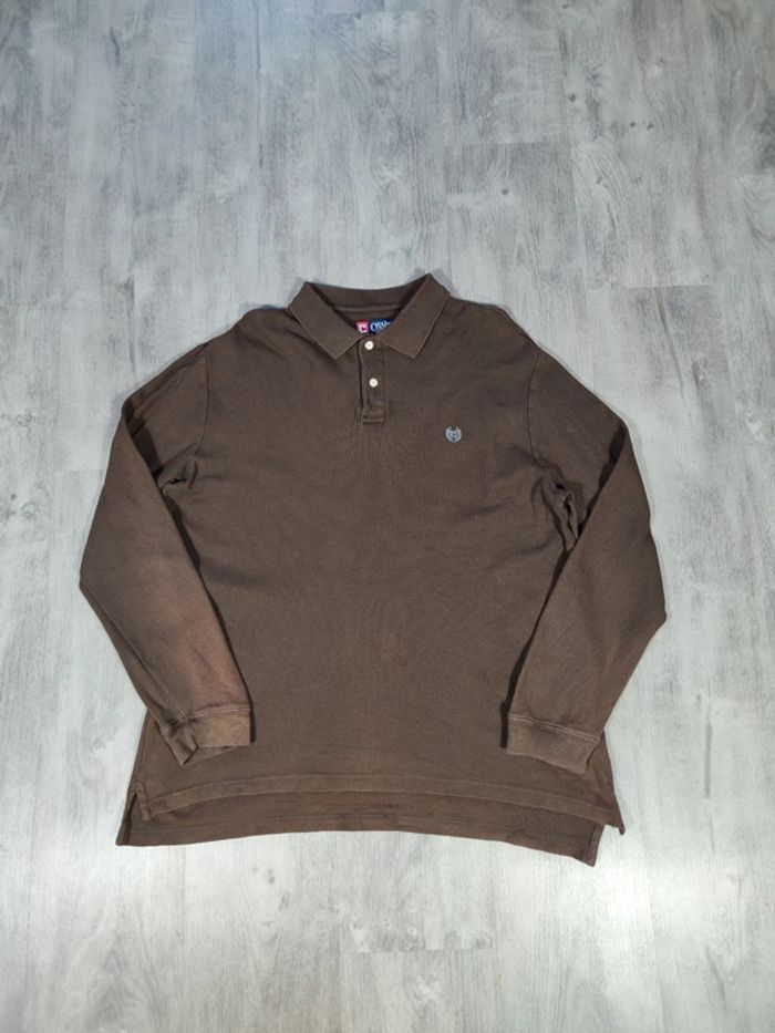 Polo Manches Longues Chaps Marron Logo Brodé Taille L Homme