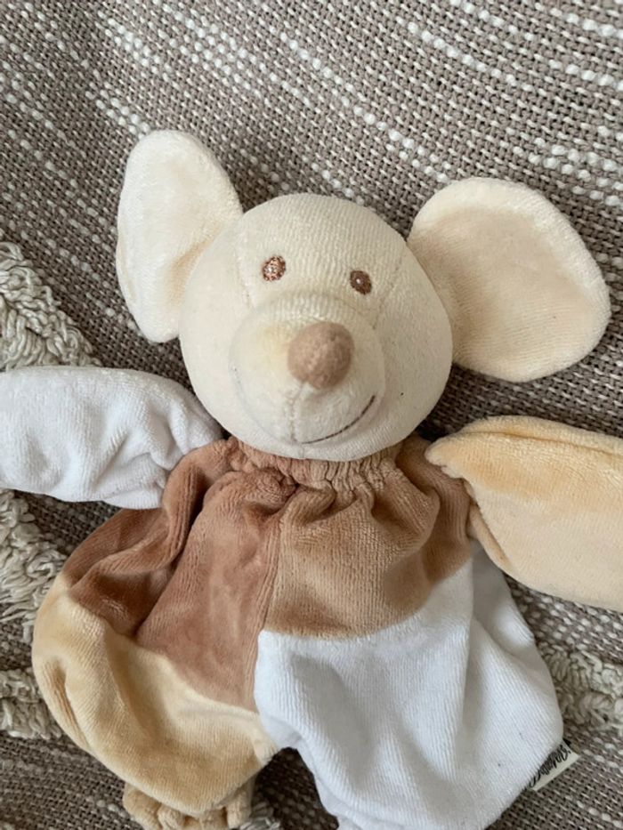 Peluche doudou plat 23cm bestever arlequin souris blanc et beige marron très bon état - photo numéro 2