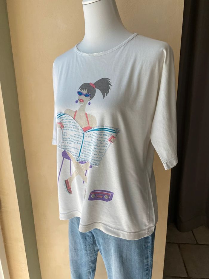 T-shirt blanc motifs dessin femme vintage Jessica J M - photo numéro 4